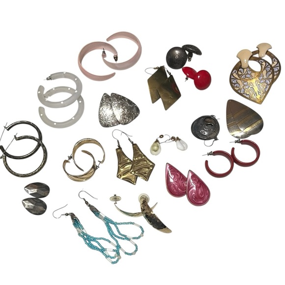Vintage Jewelry - Vintage 80s 90s Costume Jewelry Lot of 18 Fashion Earrings Mixed Styles & Colors